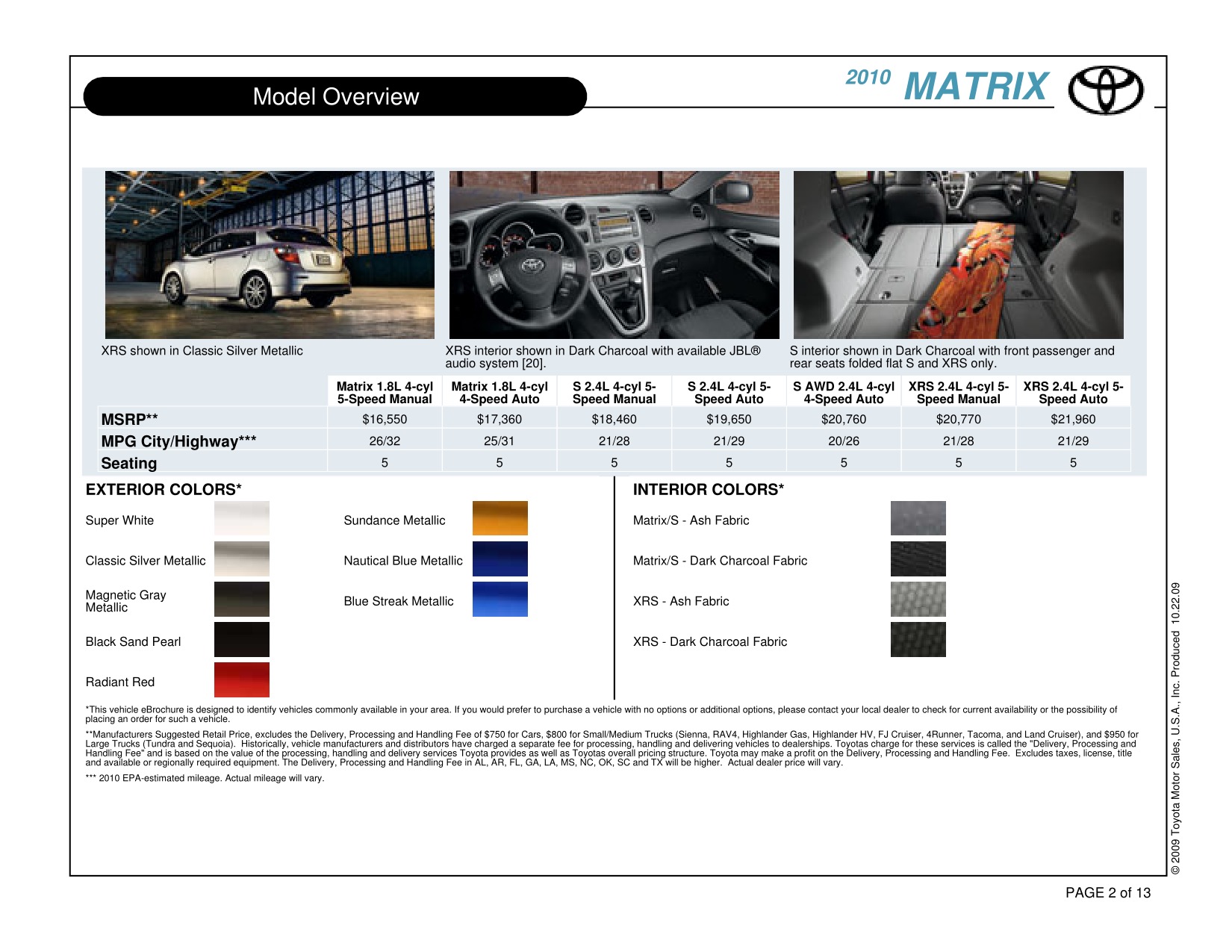 2010 Toyota Matrix Brochure Page 10
